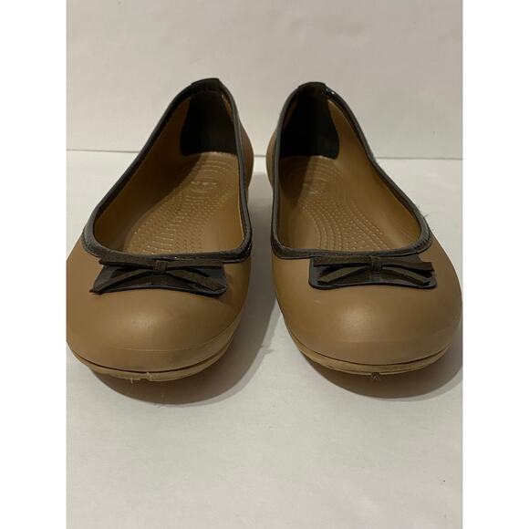 CROCS Lily Ballet Flats Flats Round Toe Bow Brown Tan Size 8 Comfort Shoe Shoes - Picture 4 of 6